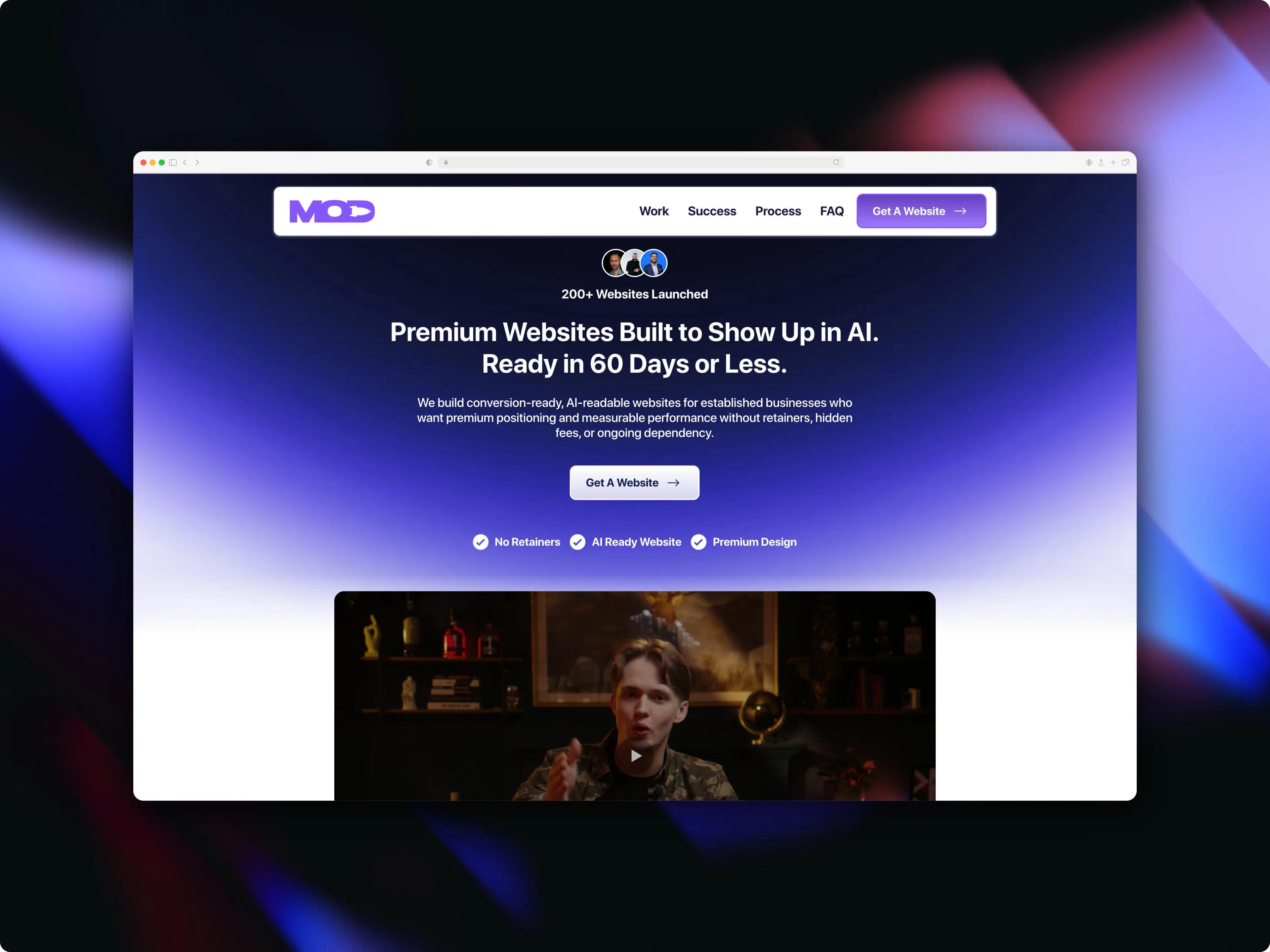 MOD Digital's AI-ready websites landing page in a browser window, one of the pages Zenith built for the agency itself