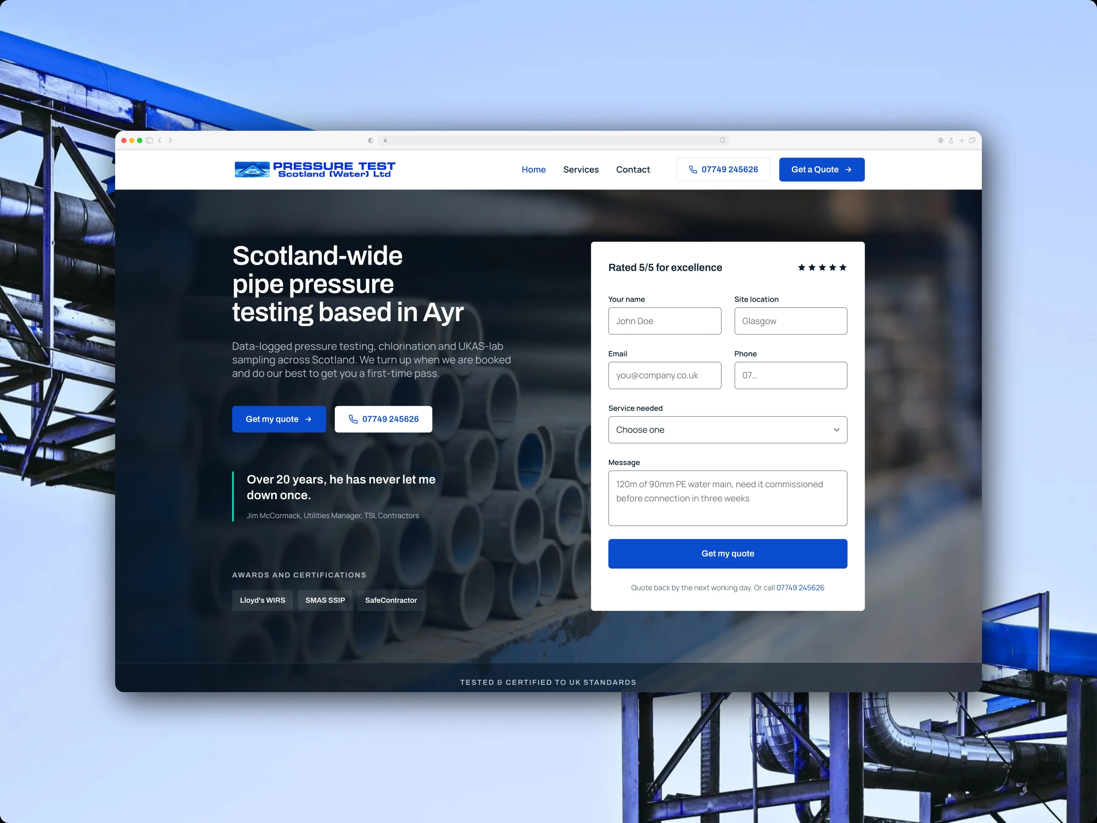 Pressure Test Scotland website